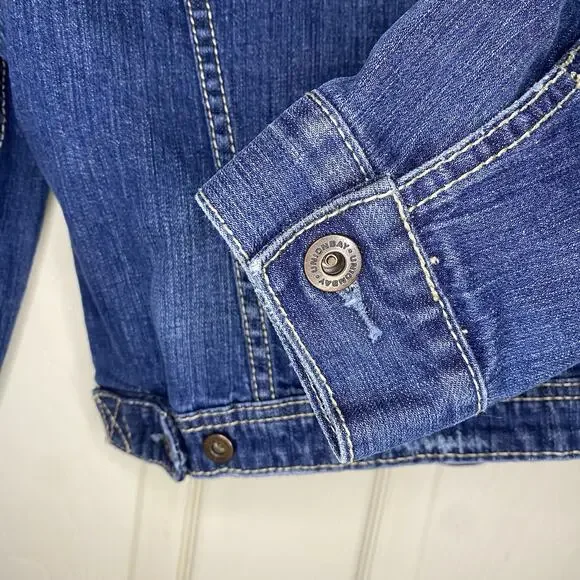 Union Bay Denim Jean Jacket Women’s Button Up Distressed Cropped Front Pockets L - Picture 5 of 7
